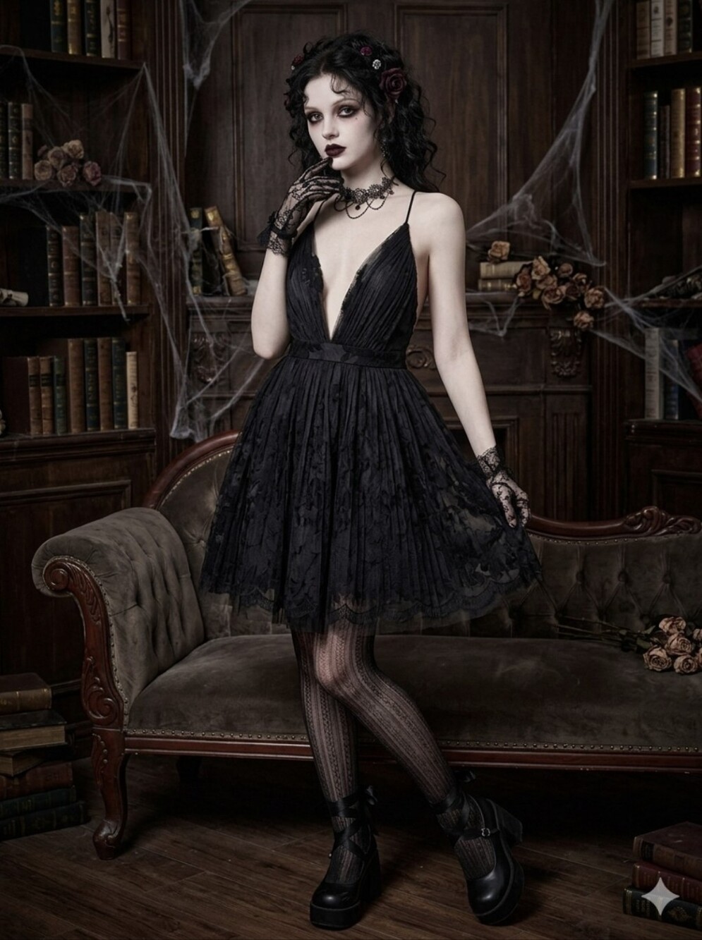 Whimsigoth Womens Mini Dress Witchy Dark Coquette Fairy Grunge Festivalโ Medium